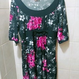 Black dress with pink and white flowers.